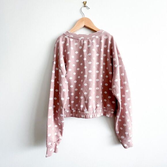 By the River Pink Polka Dot Sweater Long Sleeve Women's S Crewneck Elastic Waist - Picture 2 of 7